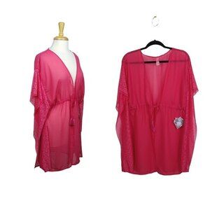 NWT YMI Swimwear Swim Cover-Up Wrap Shawl Topper Lightweight Sheer Lace Pink M